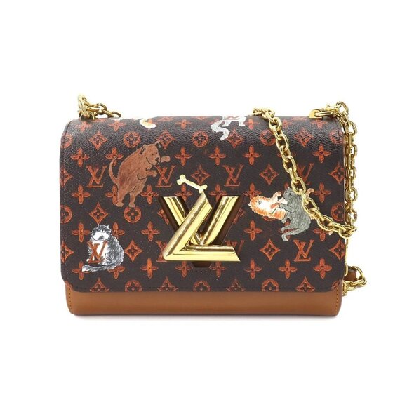 LOUIS VUITTON Catgram Twist MM Chain Shoulder Bag Leather Marron - Picture 1 of 11